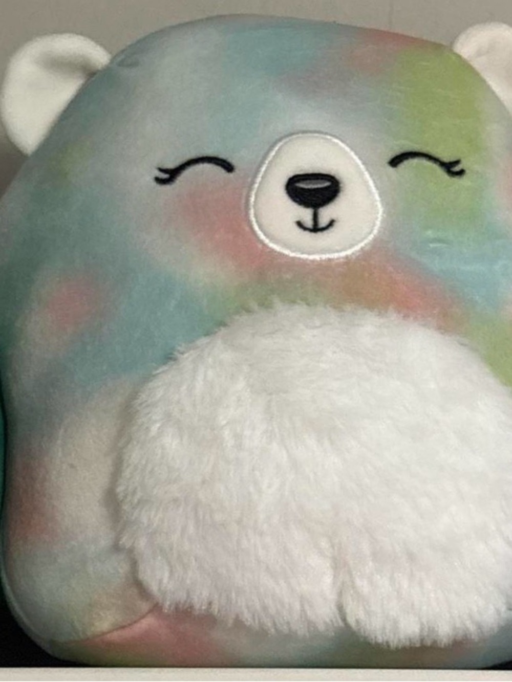 Squishmallow Plush Multicolor Bear Throw Pillow with White Fur Belly